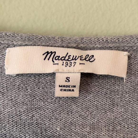 Madewell Women Sweater Gray S Pull-Over V-Neck 3/4 Sleeves Stretchy Knit - Picture 2 of 9